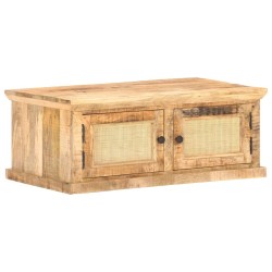 Table basse 90x50x35 cm Bois de manguier et canne naturelle 
