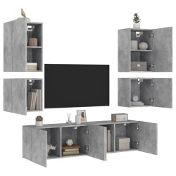 Unités murales TV 6 pcs gris béton bois d'ingénierie 