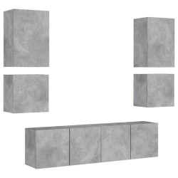 Unités murales TV 6 pcs gris béton bois d'ingénierie 