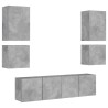 Unités murales TV 6 pcs gris béton bois d'ingénierie 
