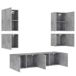 Unités murales TV 6 pcs gris béton bois d'ingénierie 