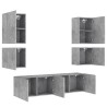 Unités murales TV 6 pcs gris béton bois d'ingénierie 