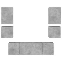 Unités murales TV 6 pcs gris béton bois d'ingénierie 