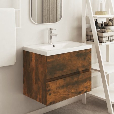 Armoire de lavabo Chêne fumé 60x38,5x45 cm Bois d'ingénierie 