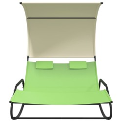 Chaise longue double à bascule avec auvent Vert et crème 