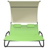 Chaise longue double à bascule avec auvent Vert et crème 