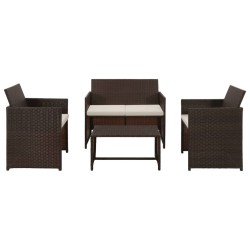 Salon de jardin 4 pcs avec coussins Résine tressée Marron 