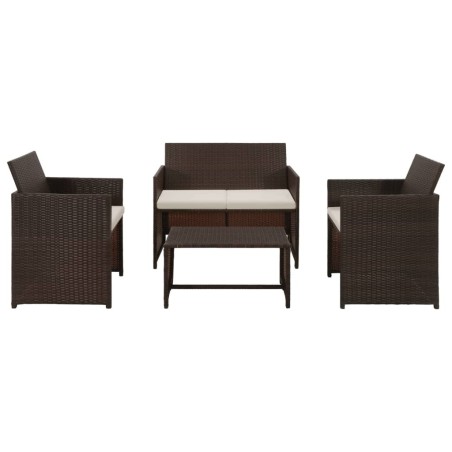 Salon de jardin 4 pcs avec coussins Résine tressée Marron 