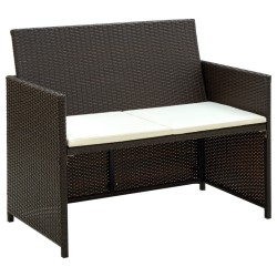 Salon de jardin 4 pcs avec coussins Résine tressée Marron 