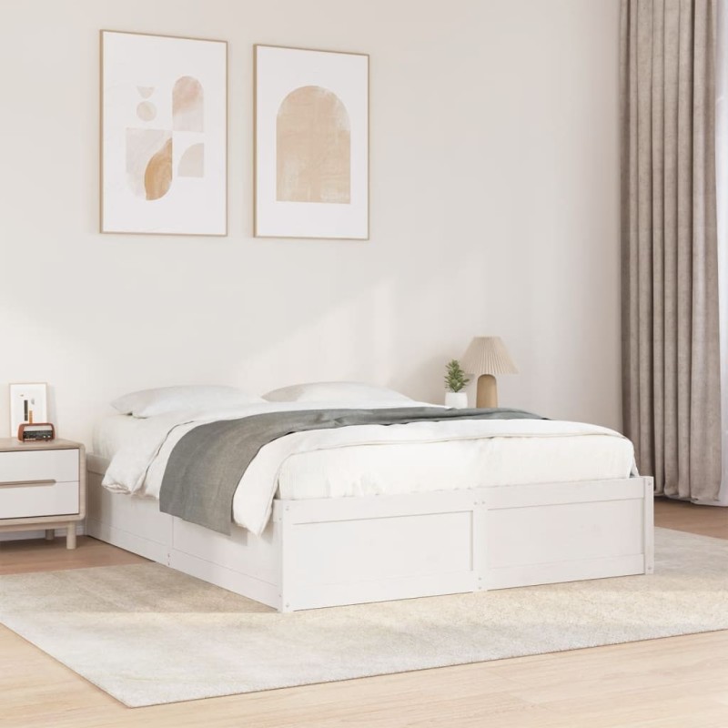 Cadre de lit sans matelas blanc 150x200 cm bois de pin massif 