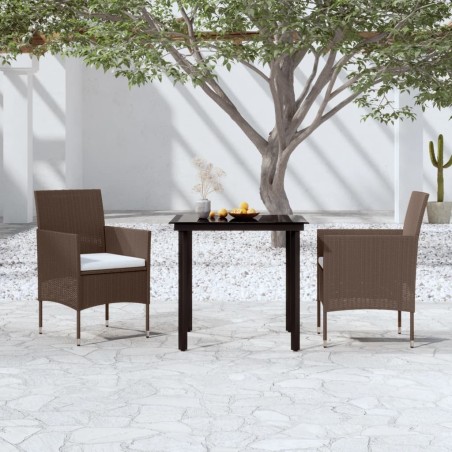 Ensemble à manger de jardin avec coussins 3 pcs Marron et noir 