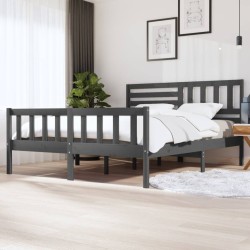Cadre de lit sans matelas gris bois massif 