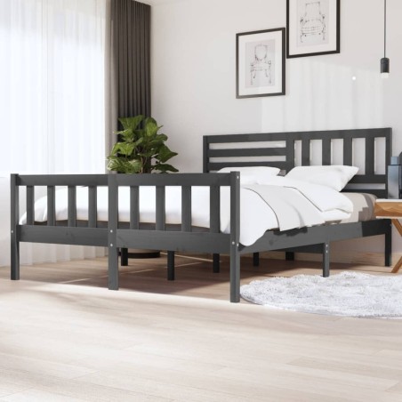 Cadre de lit sans matelas gris bois massif 