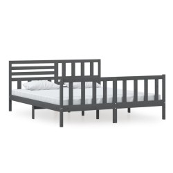 Cadre de lit sans matelas gris bois massif 