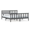Cadre de lit sans matelas gris bois massif 