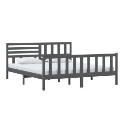 Cadre de lit sans matelas gris bois massif 
