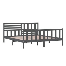 Cadre de lit sans matelas gris bois massif 
