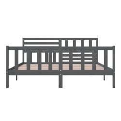 Cadre de lit sans matelas gris bois massif 