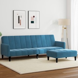 Canapé-lit à 2 places avec repose-pied bleu velours 