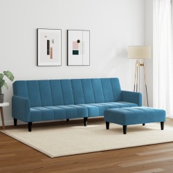 Canapé-lit à 2 places avec repose-pied bleu velours 
