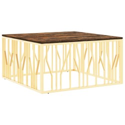 Table basse doré acier inoxydable et bois massif récupération 