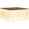 Table basse doré acier inoxydable et bois massif récupération 