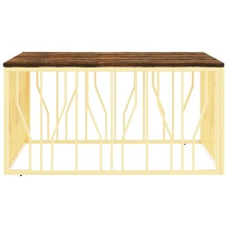 Table basse doré acier inoxydable et bois massif récupération 