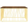 Table basse doré acier inoxydable et bois massif récupération 