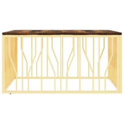Table basse doré acier inoxydable et bois massif récupération 