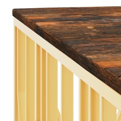 Table basse doré acier inoxydable et bois massif récupération 
