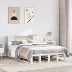 Lit bibliothèque sans matelas blanc 120x190 cm bois massif 
