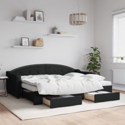 Lit de jour avec gigogne et tiroirs sans matelas noir 80x200 cm 