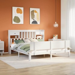 Lit bibliothèque sans matelas blanc 180x200 cm bois pin massif 