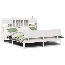 Lit bibliothèque sans matelas blanc 180x200 cm bois pin massif 