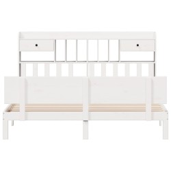 Lit bibliothèque sans matelas blanc 180x200 cm bois pin massif 