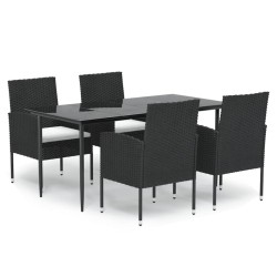 Ensemble à manger de jardin coussins 5pcs Noir Résine tressée 