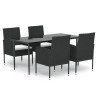 Ensemble à manger de jardin coussins 5pcs Noir Résine tressée 