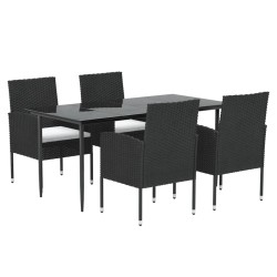 Ensemble à manger de jardin coussins 5pcs Noir Résine tressée 