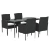 Ensemble à manger de jardin coussins 5pcs Noir Résine tressée 