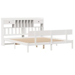 Lit bibliothèque sans matelas blanc 180x200 cm bois pin massif 