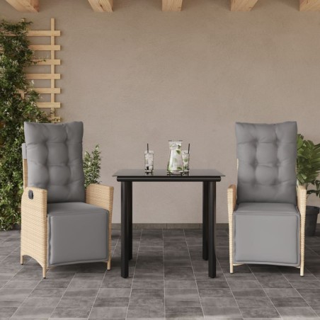 Ensemble à manger de jardin et coussins 3 pcs mélange beige 