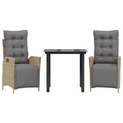 Ensemble à manger de jardin et coussins 3 pcs mélange beige 