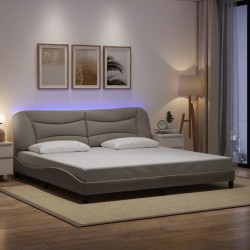 Cadre de lit avec LED sans matelas taupe 200x200 cm tissu 