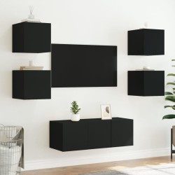 Meuble TV mural avec lumières LED noir 30,5x35x30 cm 