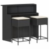 Ensemble de bar de jardin 3 pcs avec coussins noir poly rotin 