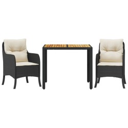 Ensemble à manger de jardin avec coussins 3 pcs Noir 
