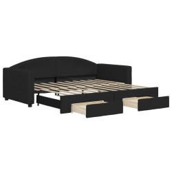 Lit de jour avec gigogne et tiroirs noir 90x190 cm tissu 