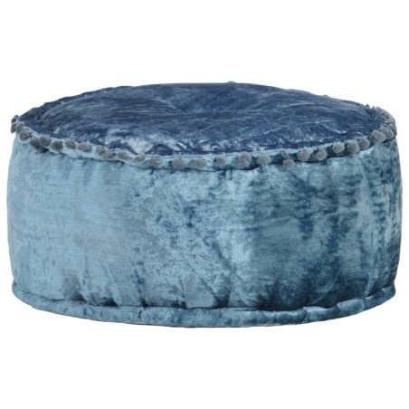 Pouf Rond Velours 40x20 cm Bleu 