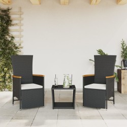 Ensemble à manger de jardin avec coussins 3 pcs Noir 