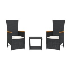 Ensemble à manger de jardin avec coussins 3 pcs Noir 
